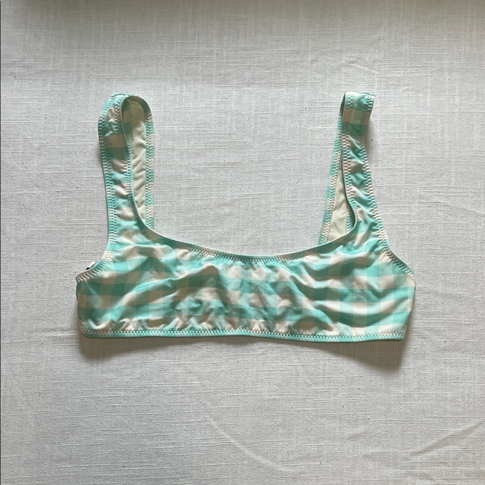 Solid and Striped Mint Green Checkered Women's Bikini Top